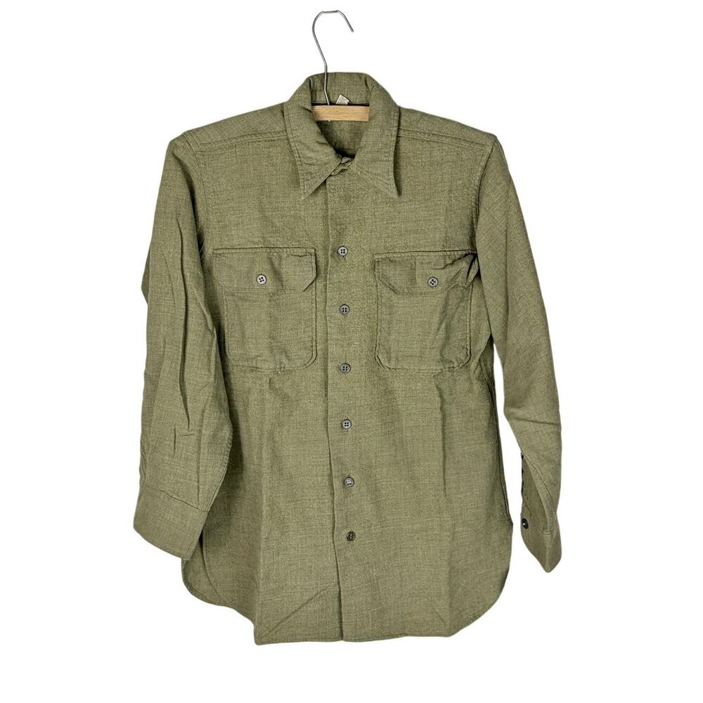 Unbranded Olive Green Wool Shirt Men's Size   14 1/2  32